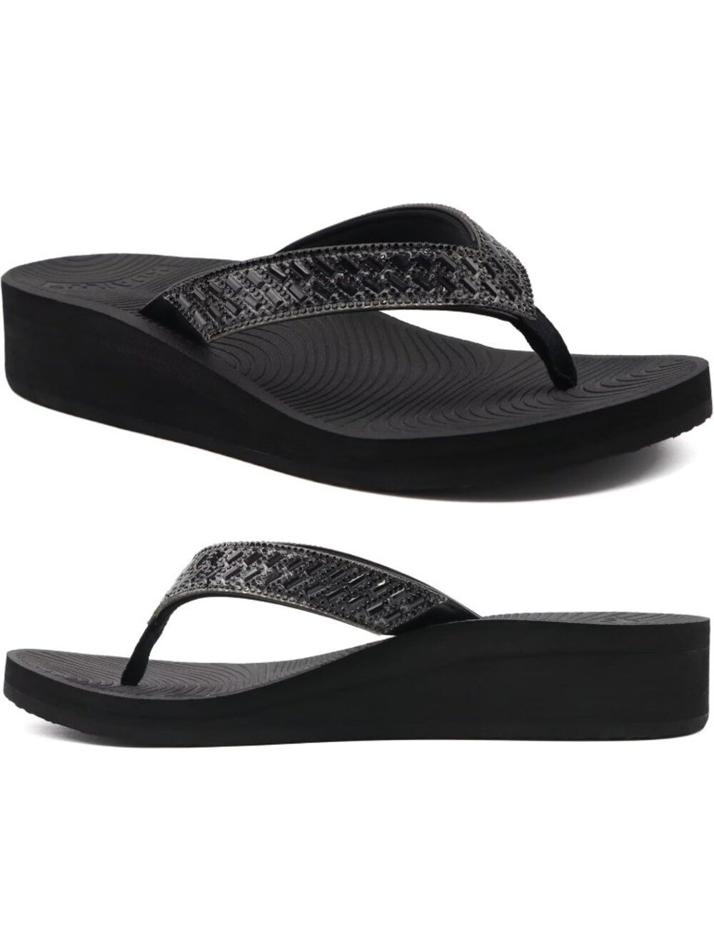 Women's Black Comfortable Rhinestone Support Casual Flip Flops Stylish Sandals